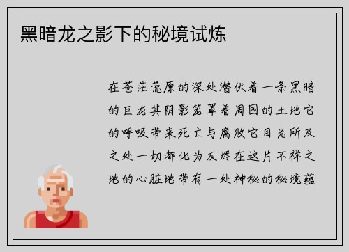 黑暗龙之影下的秘境试炼